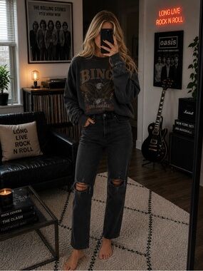 Abercrombie Curve Love Ankle Straight Ultra High Rise Jeans Washed Black 27S New